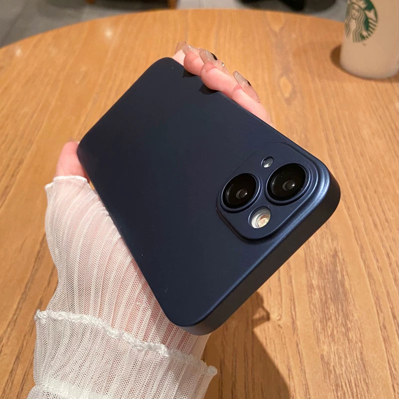 自帶鏡頭膜蘋果14promax手機殼iphone13超薄磨砂12pro高級感17硬殼11新款女15簡約純色16男防摔套air銀色適用