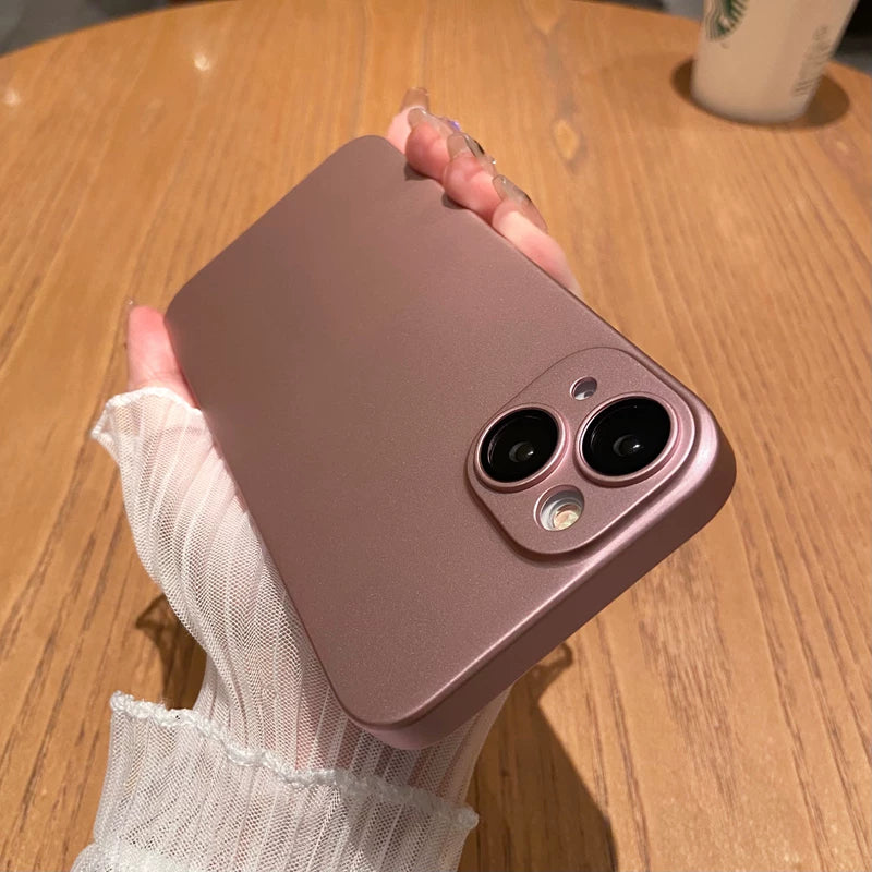 自帶鏡頭膜蘋果14promax手機殼iphone13超薄磨砂12pro高級感17硬殼11新款女15簡約純色16男防摔套air銀色適用
