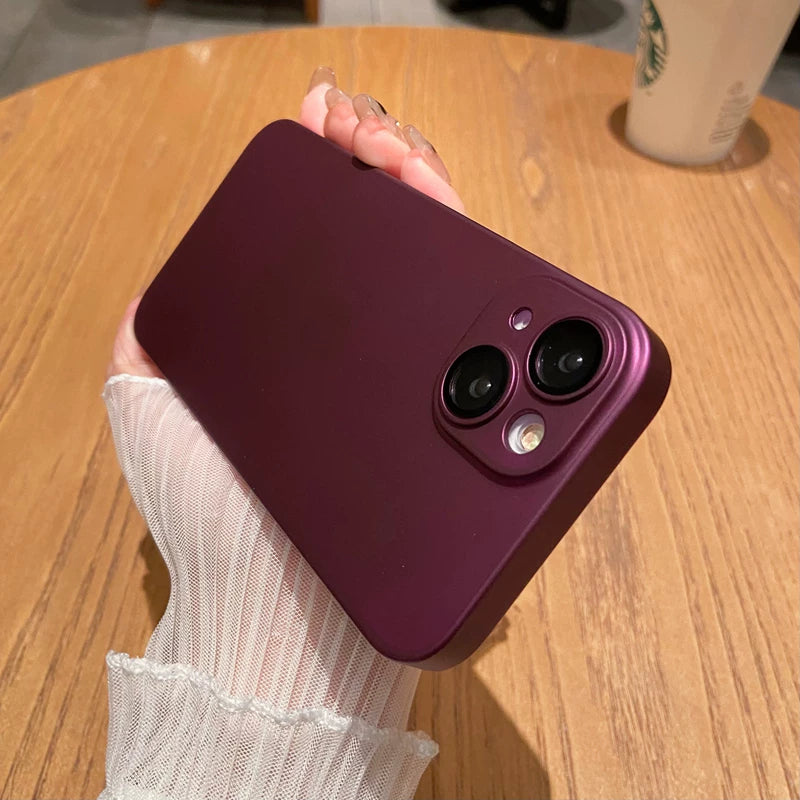 自帶鏡頭膜蘋果14promax手機殼iphone13超薄磨砂12pro高級感17硬殼11新款女15簡約純色16男防摔套air銀色適用