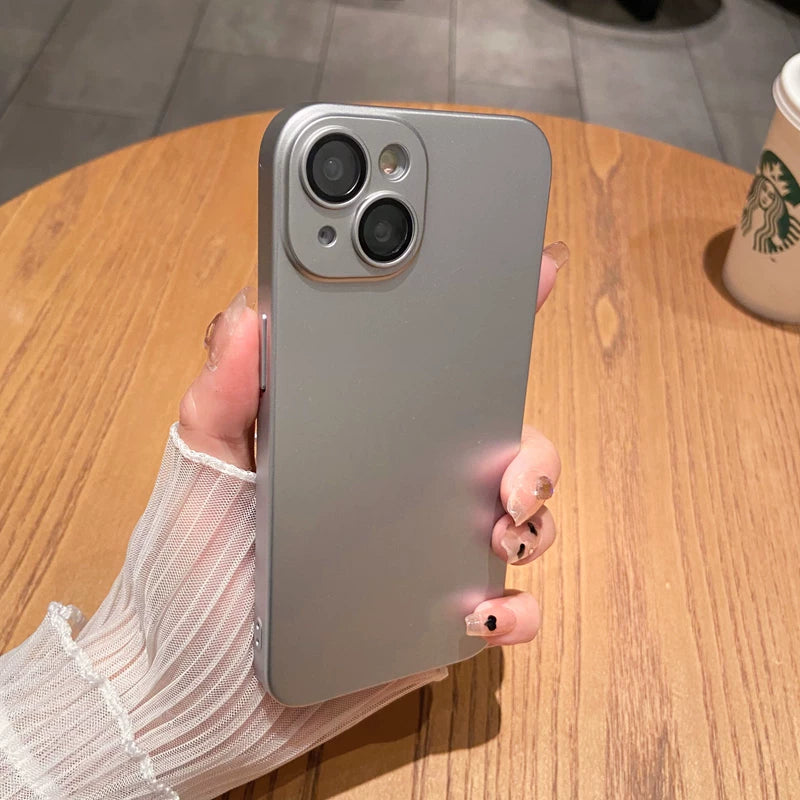 自帶鏡頭膜蘋果14promax手機殼iphone13超薄磨砂12pro高級感17硬殼11新款女15簡約純色16男防摔套air銀色適用