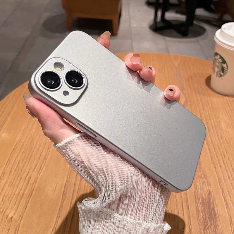 自帶鏡頭膜蘋果14promax手機殼iphone13超薄磨砂12pro高級感17硬殼11新款女15簡約純色16男防摔套air銀色適用