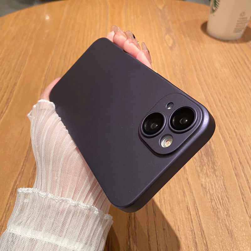 自帶鏡頭膜蘋果14promax手機殼iphone13超薄磨砂12pro高級感17硬殼11新款女15簡約純色16男防摔套air銀色適用