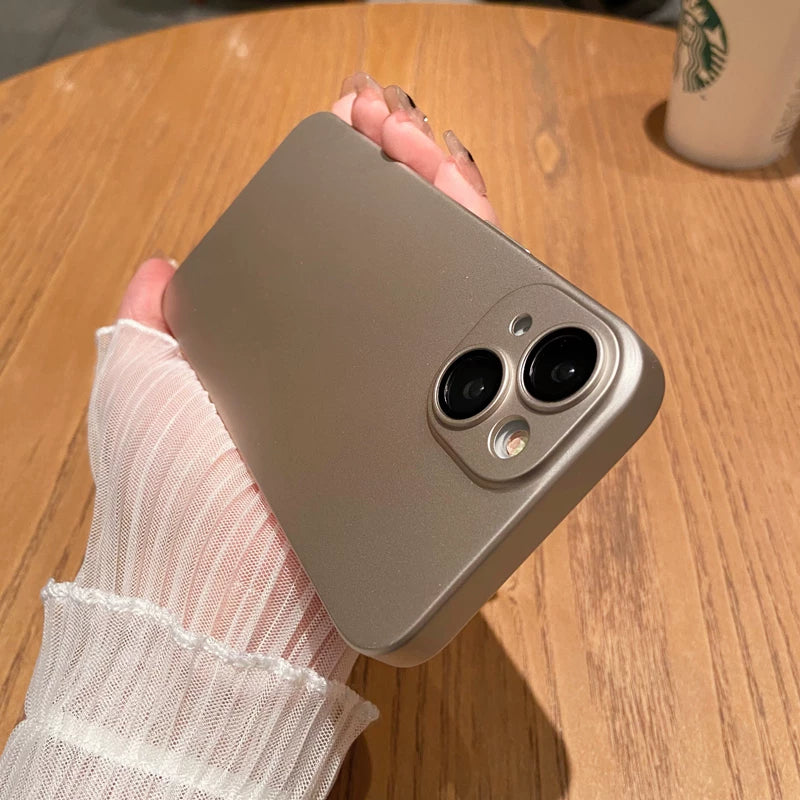 自帶鏡頭膜蘋果14promax手機殼iphone13超薄磨砂12pro高級感17硬殼11新款女15簡約純色16男防摔套air銀色適用