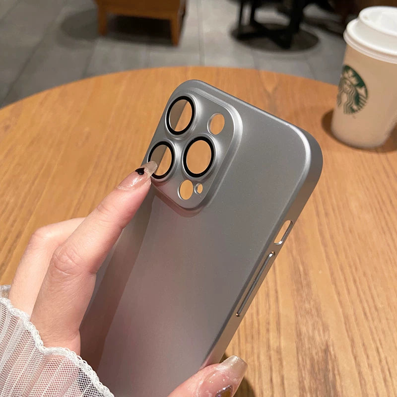自帶鏡頭膜蘋果14promax手機殼iphone13超薄磨砂12pro高級感17硬殼11新款女15簡約純色16男防摔套air銀色適用
