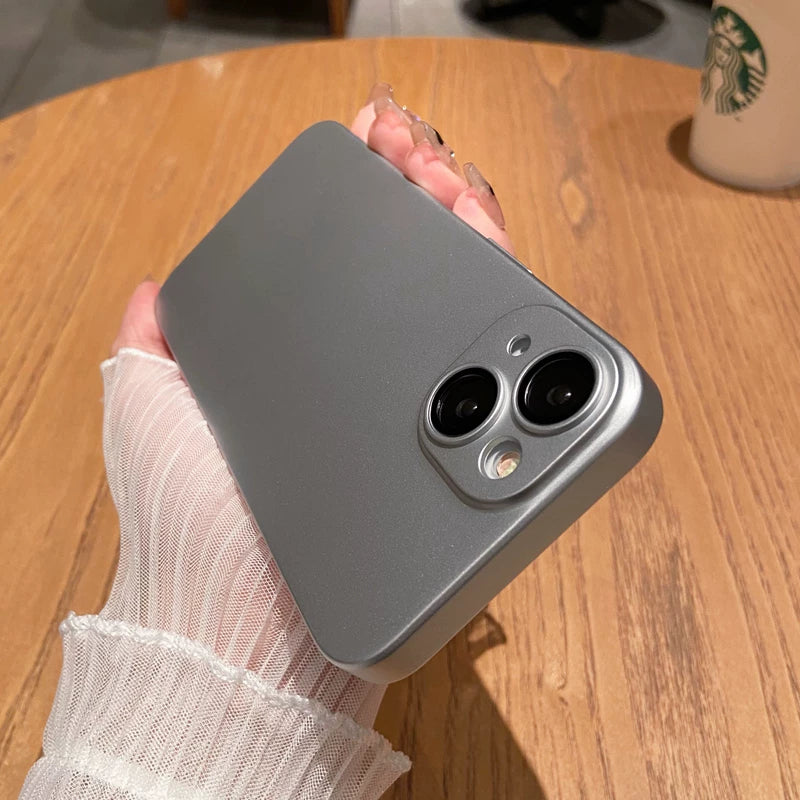 自帶鏡頭膜蘋果14promax手機殼iphone13超薄磨砂12pro高級感17硬殼11新款女15簡約純色16男防摔套air銀色適用