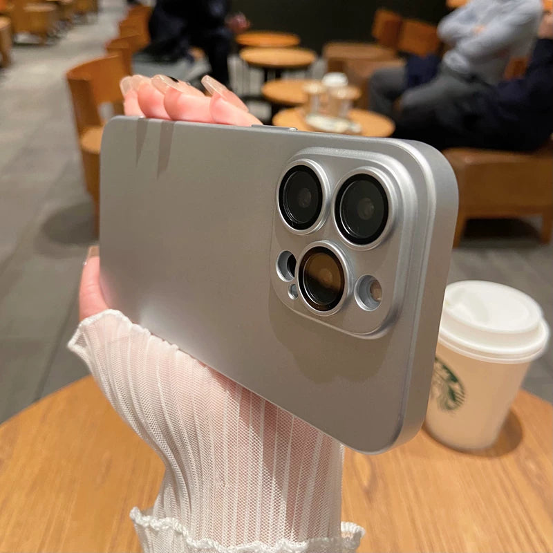 自帶鏡頭膜蘋果14promax手機殼iphone13超薄磨砂12pro高級感17硬殼11新款女15簡約純色16男防摔套air銀色適用