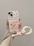 兔子結草莓卡包適用蘋果15PROMAX手機殼14PLUS防摔IPHONE17/16PRO掛繩女13/12/11全包XR/XS矽膠6/7/8P保護套